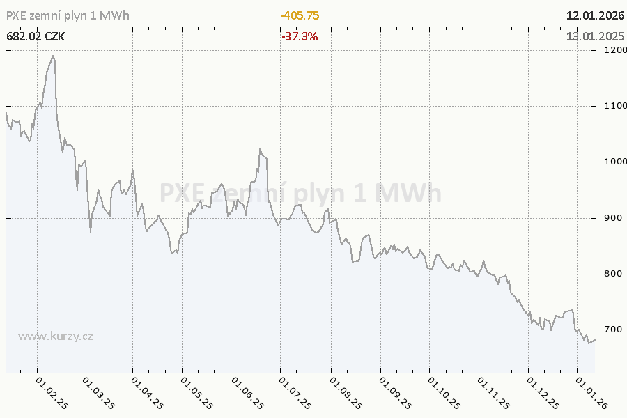 Cena plynu za 1 MWh graf