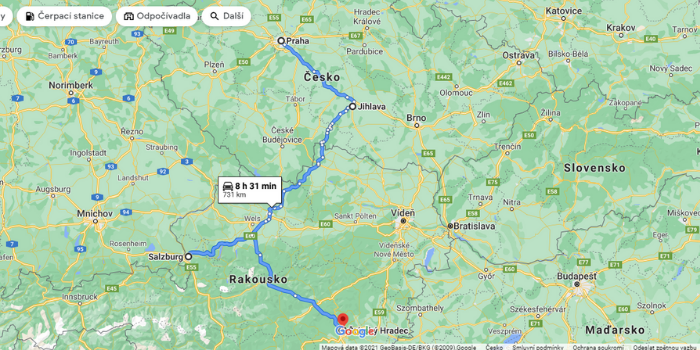 Trasa Praha - Jihlava - Salzburg- Graz