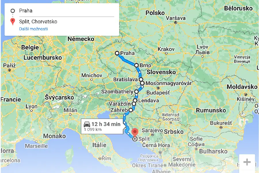Trasa autem do Chorvatska trasa pes Bratislavu