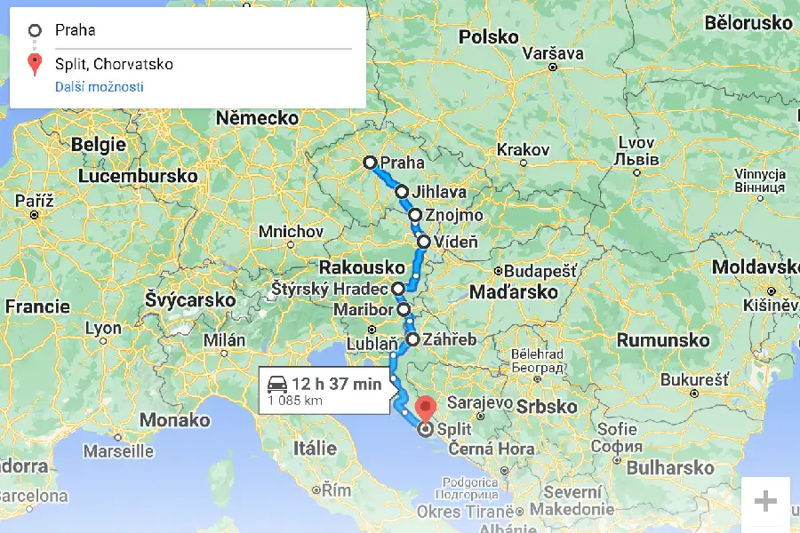 Trasa autem do Chorvatska pes Znojmo