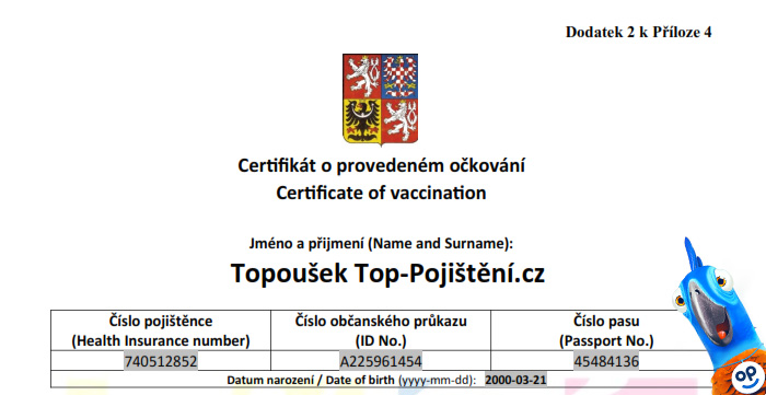 Covid 19 očkovací certifikát
