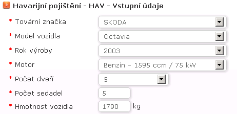 Havarijn pojitn - vstupn daje